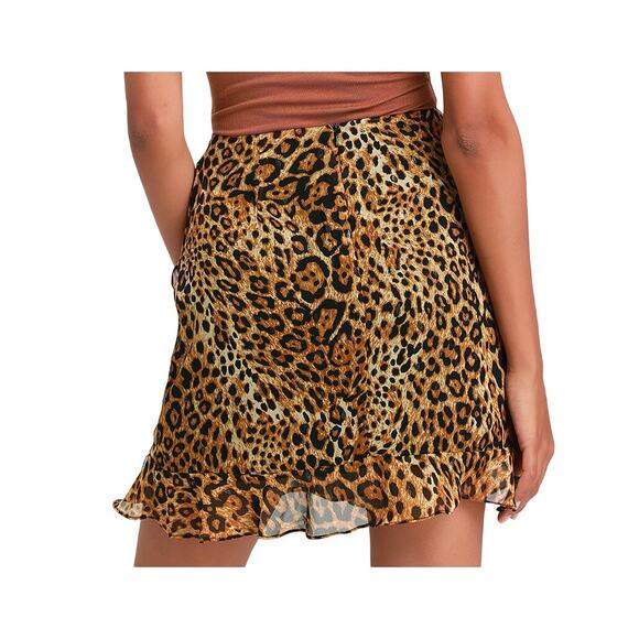 LULU’s Dare to Be Wild Animal Print Mini Skirt SIZE MEDIUM Ruffle Accent Trim - Picture 2 of 12